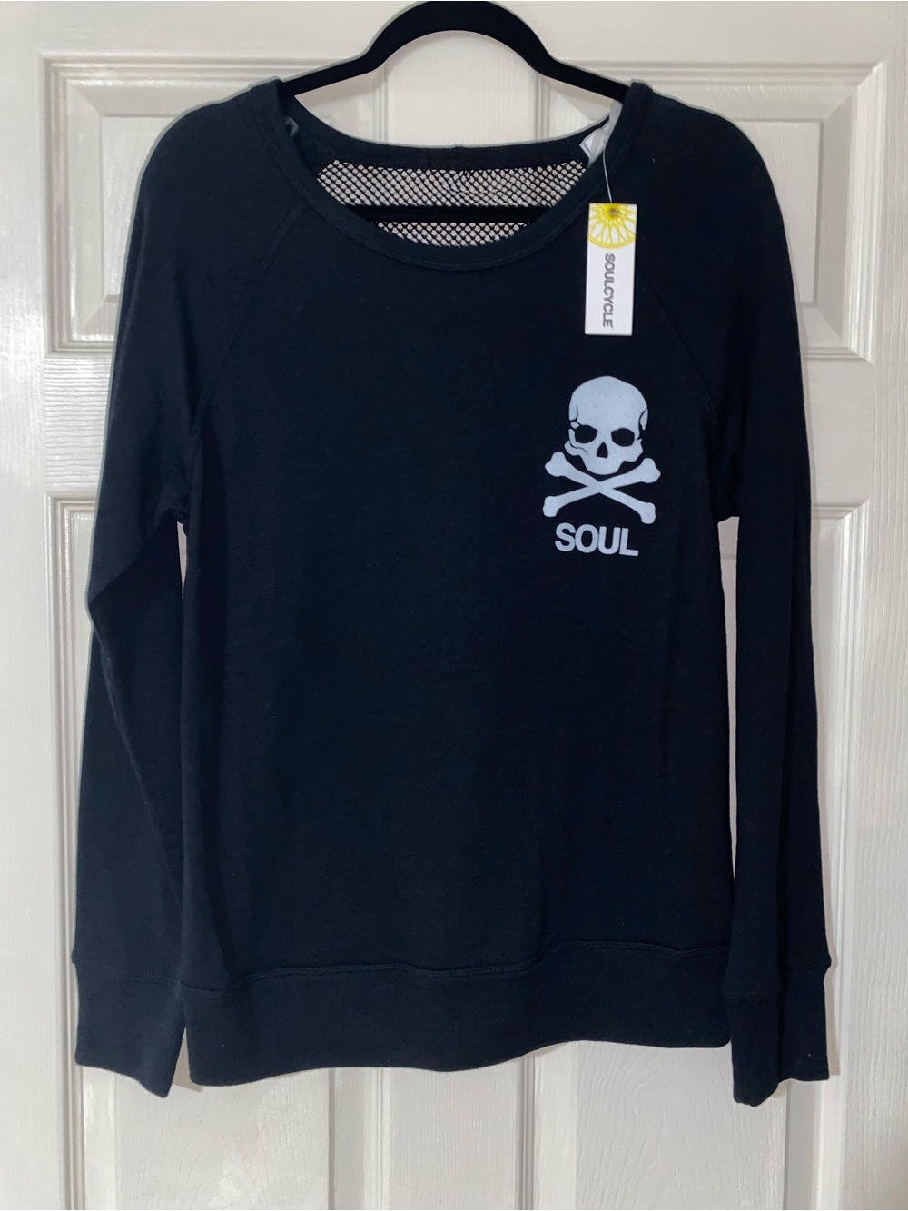 Soulcycle Black Crewneck Sweatshirt with White Skull Logo NWT Women’s Large